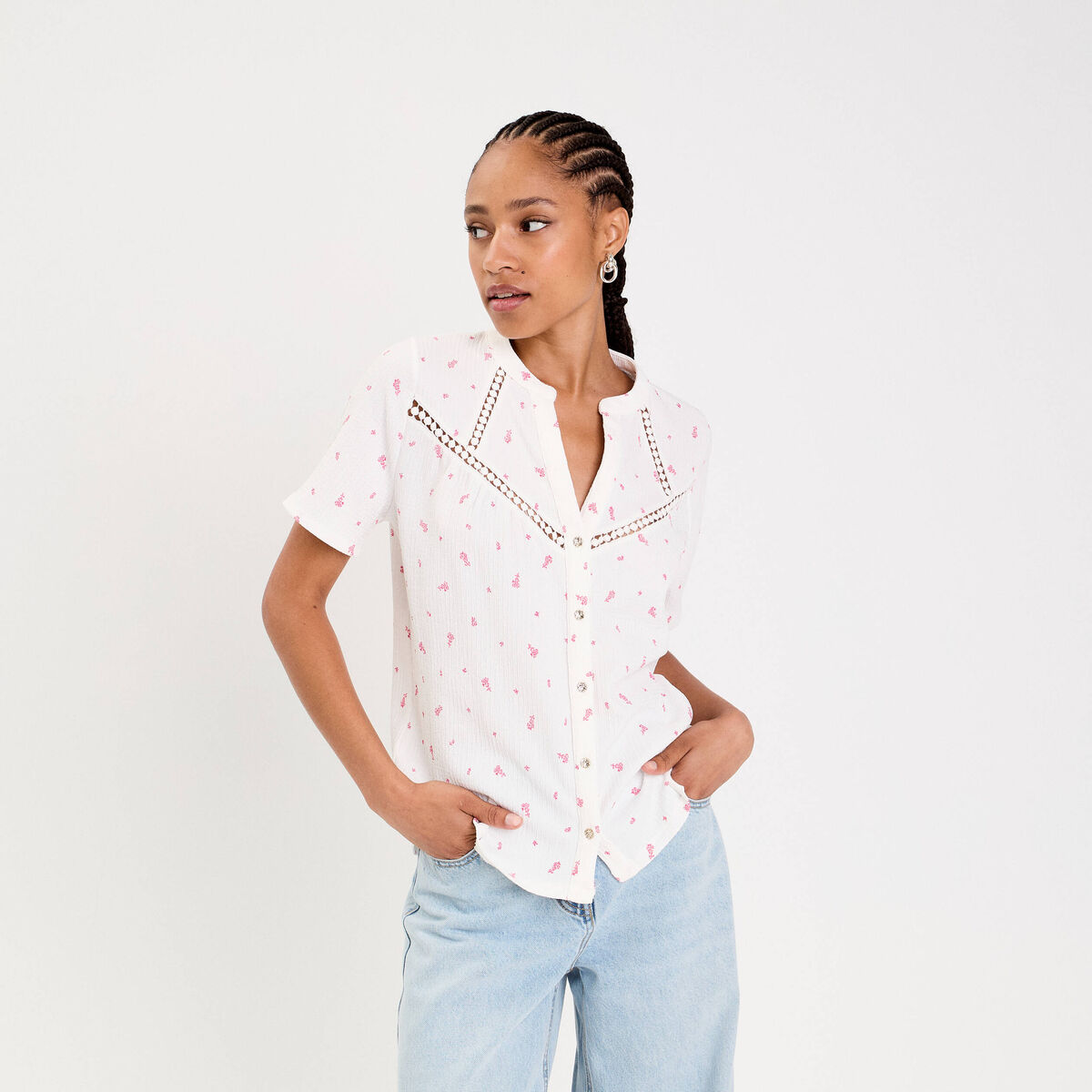Blouse manches courtes blanc femme