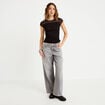 Top ajust&eacute; col rond manches courtes noir femme