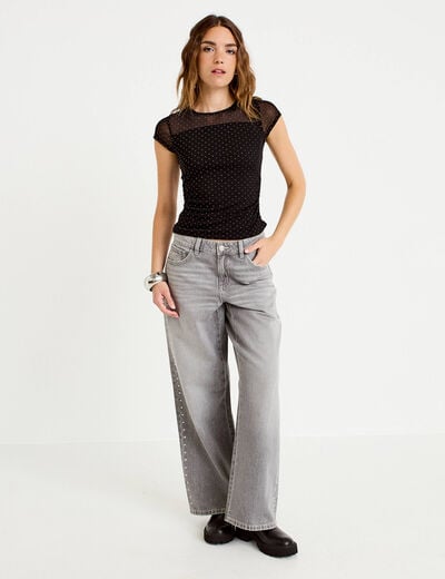 Top ajust&eacute; col rond manches courtes noir femme