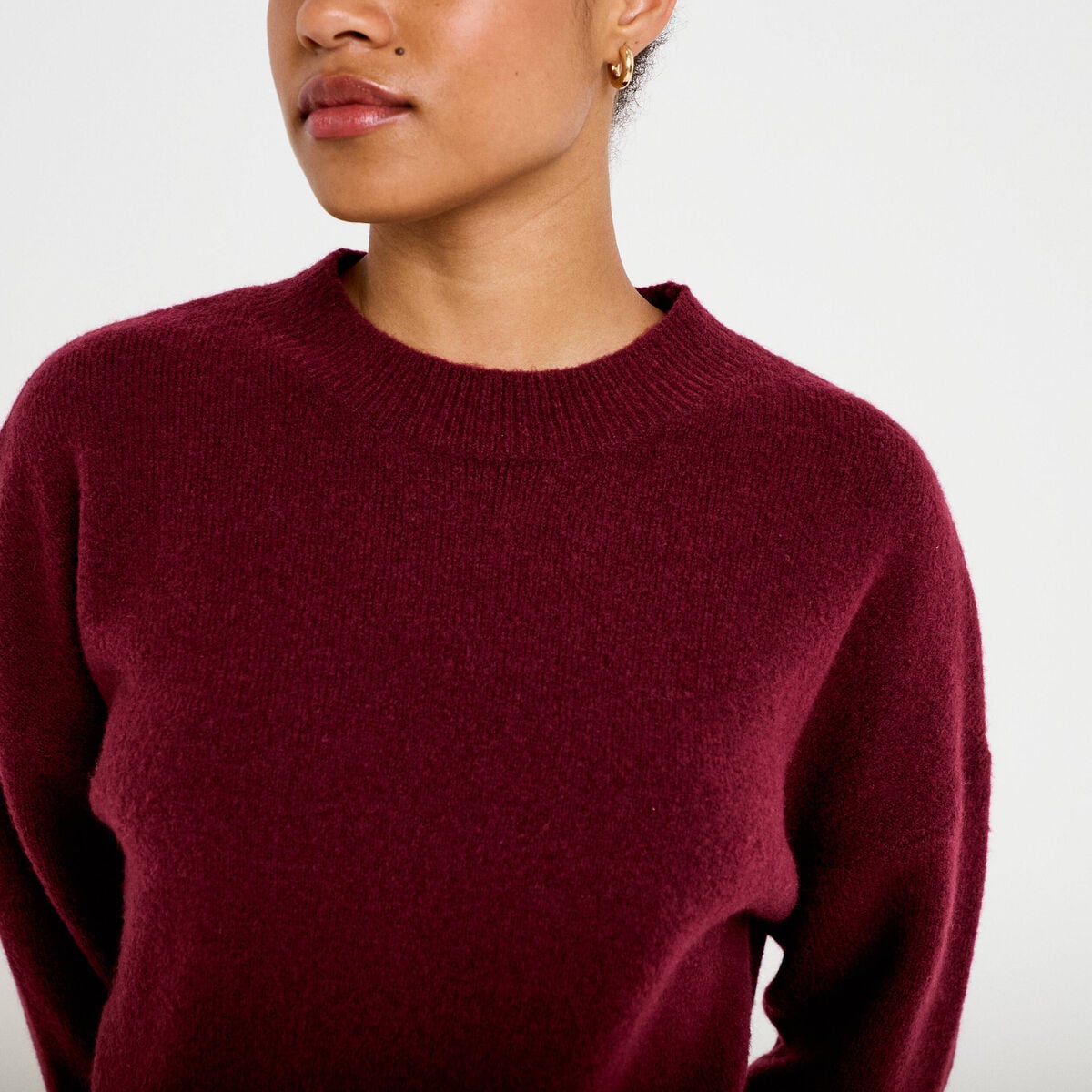 Pull col rond bordeaux femme