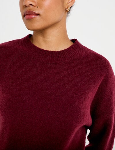 Pull col rond bordeaux femme