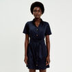 Robe boutonn&eacute;e aspect daim bleu marine femme