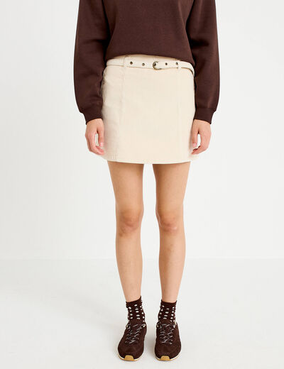 Jupe-short &eacute;vas&eacute;e velours ceinture ecru femme