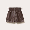Short regular taille haute similicuir marron fonc&eacute; femme