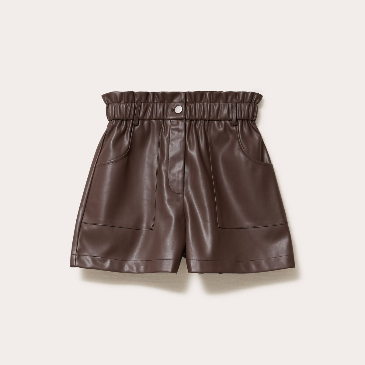 Short regular taille haute similicuir marron fonc&eacute; femme