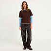 Top col rond manches courtes marron fonc&eacute; femme