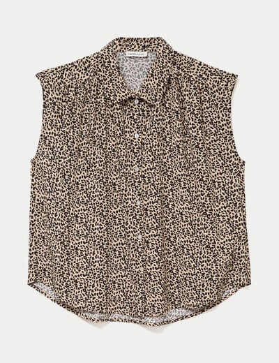 Chemise ample sans manches col classique ecru femme