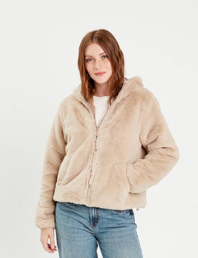 Parka r&eacute;versible &agrave; capuche beige femme