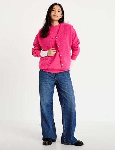Sweat col rond manches longues rose fushia femme