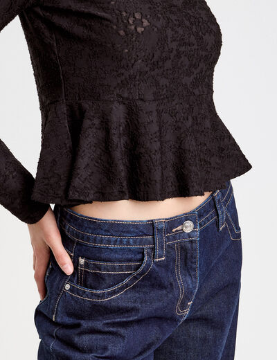 Blouse ajust&eacute;e col rond manches longues noir femme