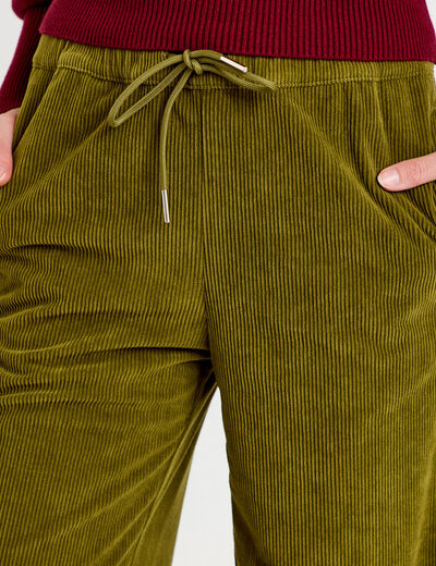 Pantalon jogging taille standard velours vert kaki femme