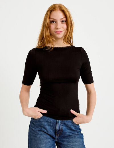 T-shirt ajust&eacute; manches courtes noir femme