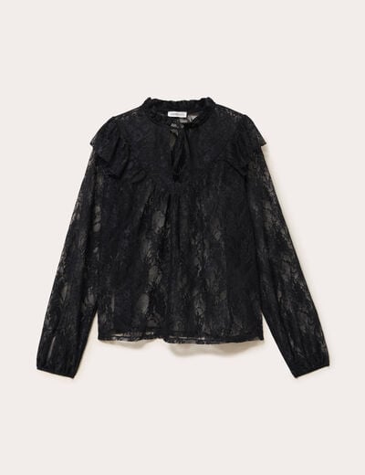 Blouse col rond manches longues dentelle noir femme