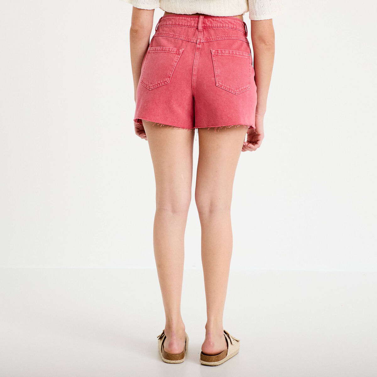 Short en jean 5 poches rose framboise femme