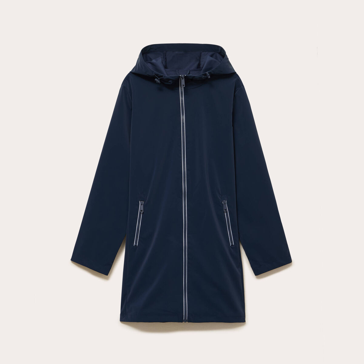 Parka &agrave; capuche manches longues bleu marine femme