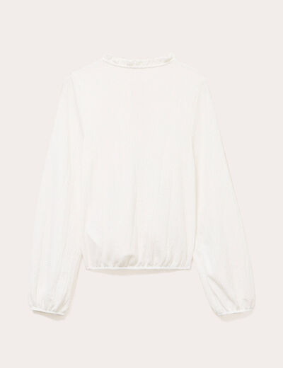 Blouse col mao bas resserr&eacute; dentelle ecru femme