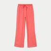 Pantalon large taille haute en cr&ecirc;pe rose femme