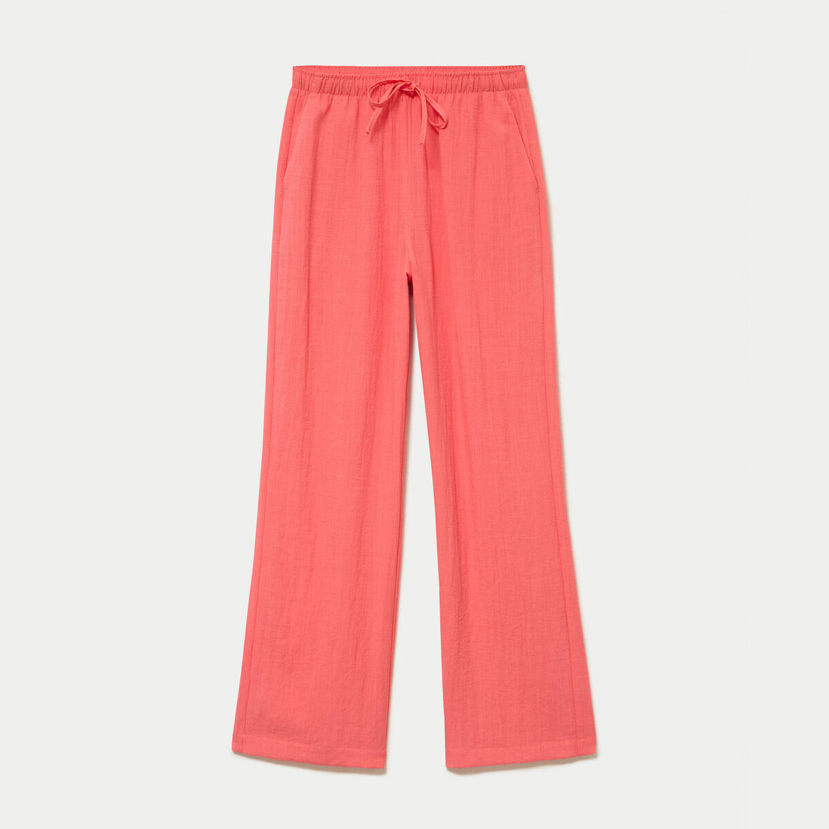 Pantalon large taille haute en cr&ecirc;pe rose femme