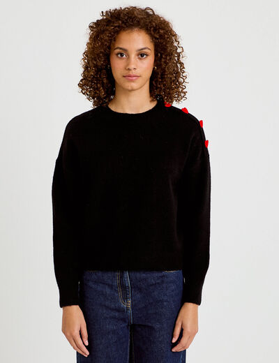 Pull ample col rond manches longues noir femme