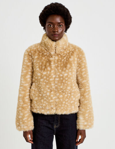 Veste cropped ajustable manches longues beige femme