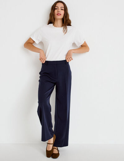 Pantalon large ventre plat bleu marine femme
