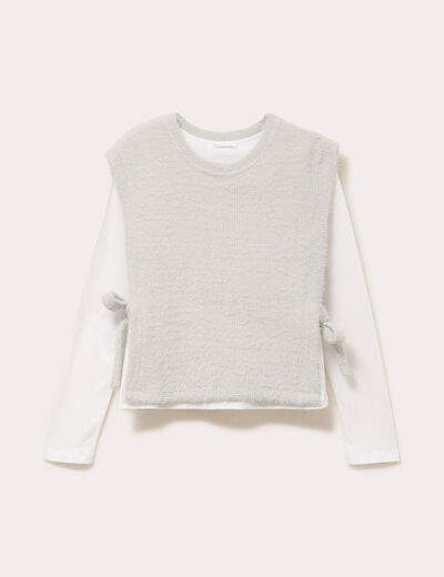 T-shirt pull sans manches 2-en-1 gris clair femme