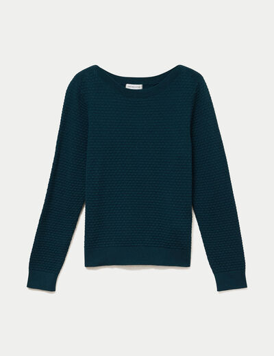 Pull col bateau vert fonc&eacute; femme