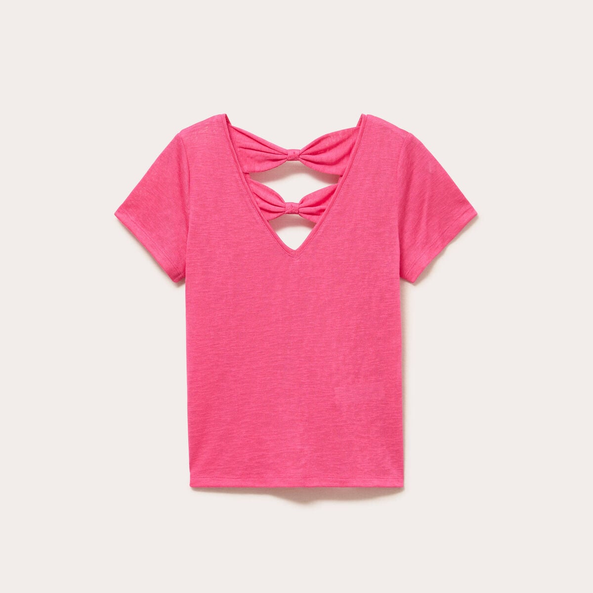 T-shirt noeuds dos rose fushia femme