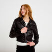 Bomber ajust&eacute; cropped similicuir noir femme
