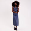 Robe longue fils m&eacute;tallis&eacute;s bleu fonc&eacute; femme
