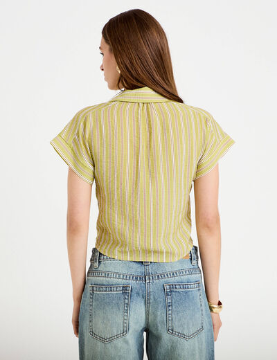 Chemise droite cropped col classique vert kaki femme