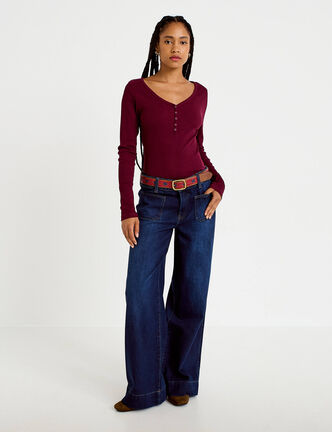 Jean bootcut ceinture amovible denim brut femme