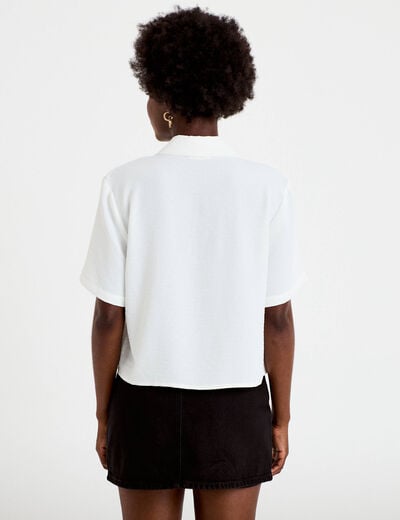 Chemise droite cropped col classique ecru femme