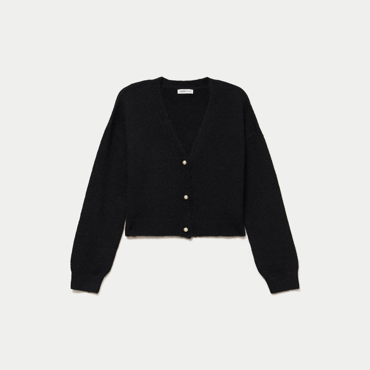 Gilet court ajust&eacute; col v manches longues noir femme