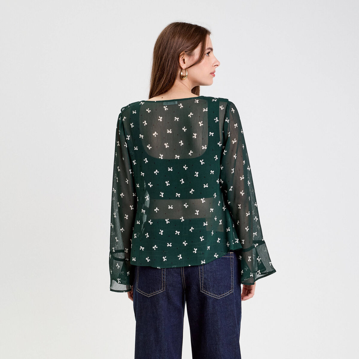 Blouse col V vert fonc&eacute; femme