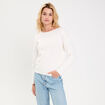 Pull d&eacute;collet&eacute; dos avec fleurs en relief ecru femme