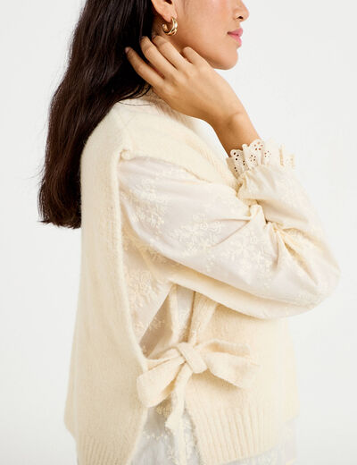 Pull sans manches ivoire femme