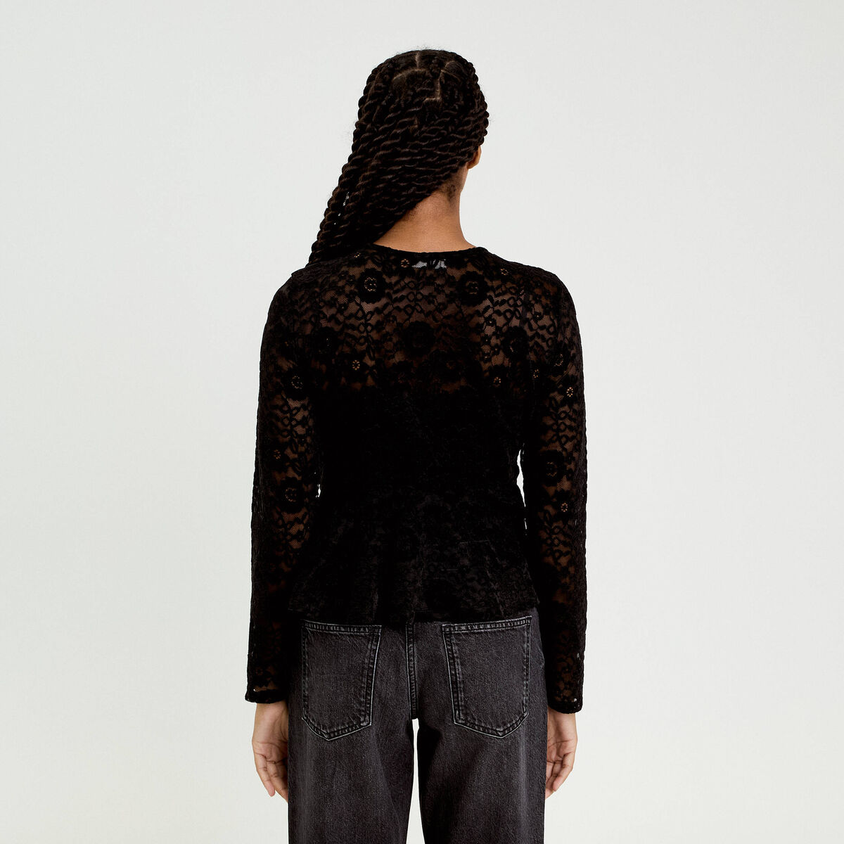 Blouse p&eacute;plum dentelle noir femme