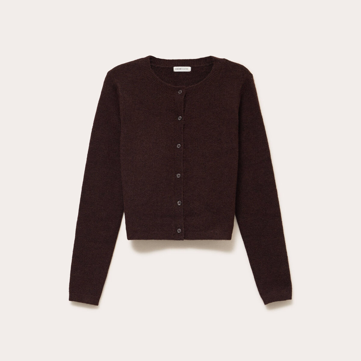 Gilet boutonn&eacute; manches longues marron fonc&eacute; femme