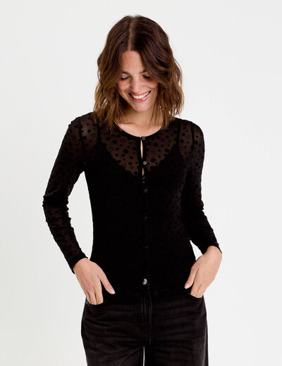 Gilet transparent manches longues noir femme