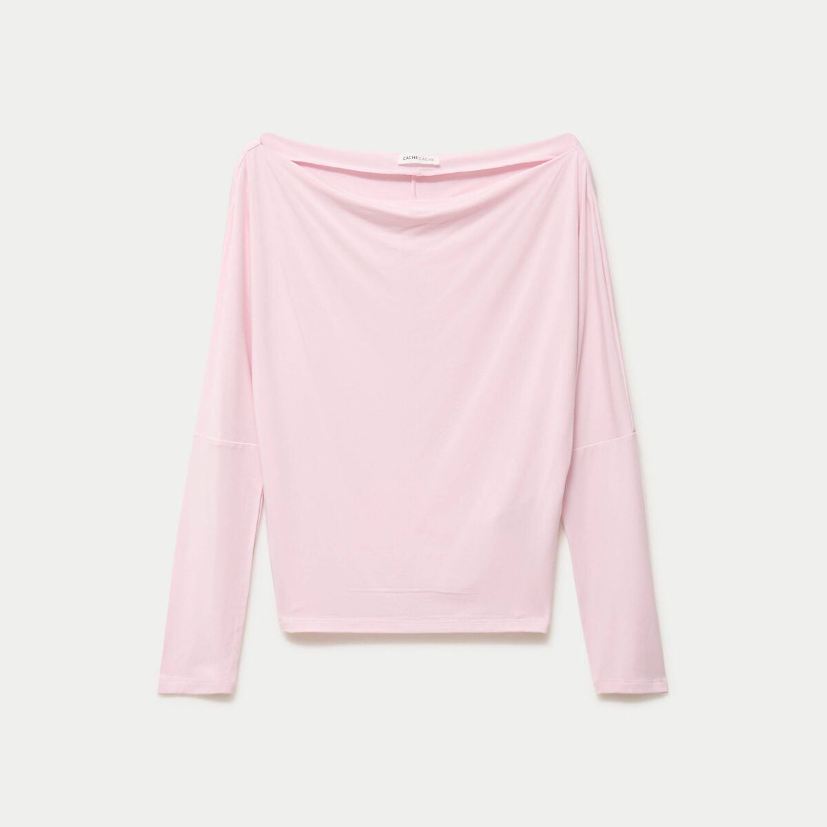 T-shirt col bateau manches longues rose clair femme