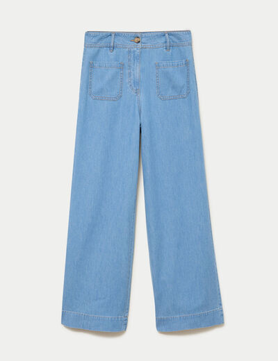 Jean wide leg taille standard denim bleach femme
