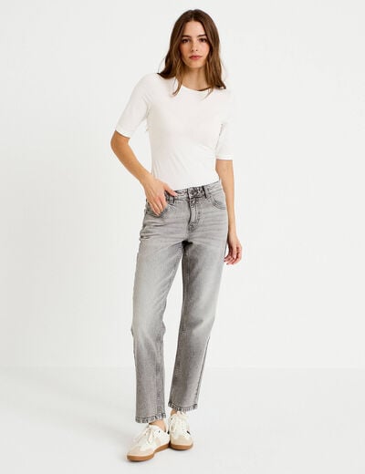 Jean droit taille standard denim gris femme