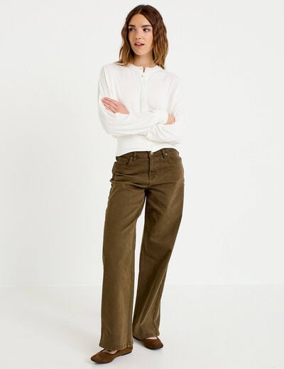 Gilet bas resserr&eacute; manches longues ecru femme