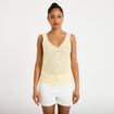 D&eacute;bardeur ajour&eacute; aspect dentelle col v jaune pastel femme
