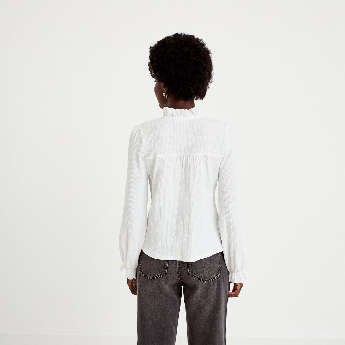 Blouse droite col montant dentelle ecru femme