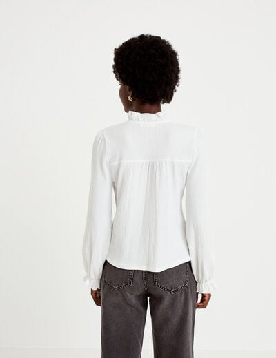 Blouse droite col montant dentelle ecru femme