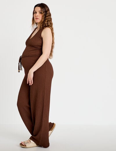 Combinaison large sans manches col v marron femme
