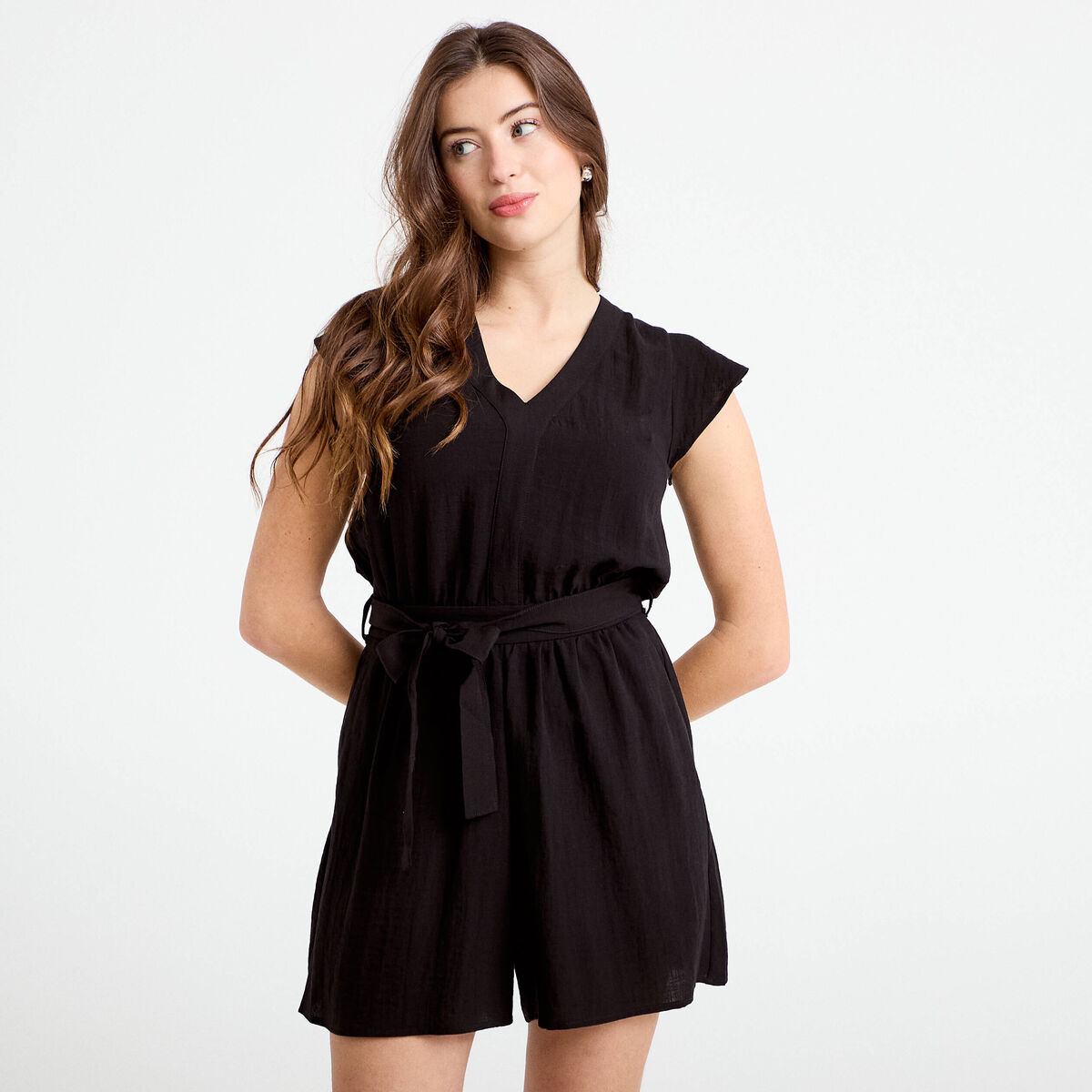 Combishort fluide noir femme