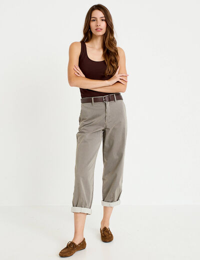 Pantalon chino 7/8&egrave;me taille &eacute;lastiqu&eacute;e vert kaki femme